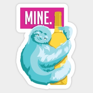 Wine Sloth Hug "Mine" Colorful Sticker